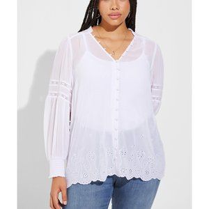 Torrid Chiffon Ruffle Collar Eyelet Embroidered Blouse Sz 5X NWT